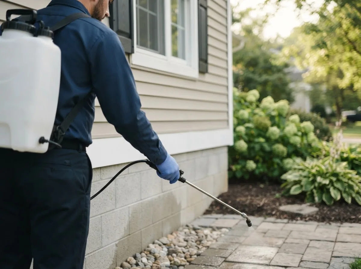 Pest control technician inspecting a home in Moorefield, WV